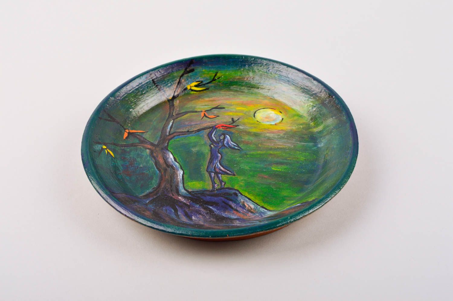 Керамическая тарелка ручной работы расписная тарелка глиняная посуда Ночь фото 3
