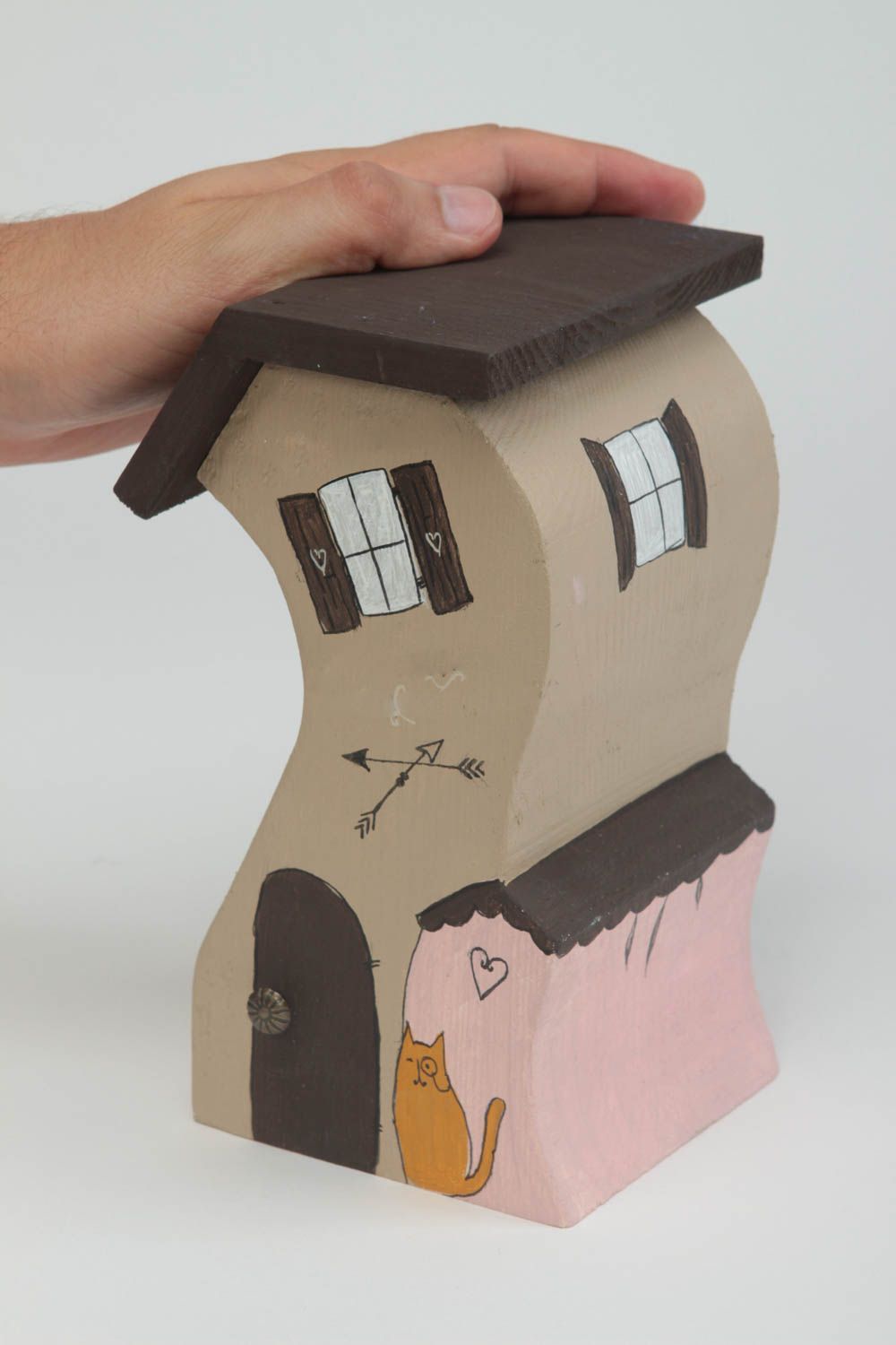 Handmade Holz Haus mit Katze dekorative Statuette Wohnzimmer Deko Tisch Deko foto 5