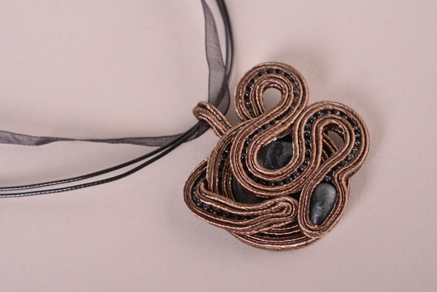 Handcrafted pendant necklace soutache jewelry designer accessories for women photo 3