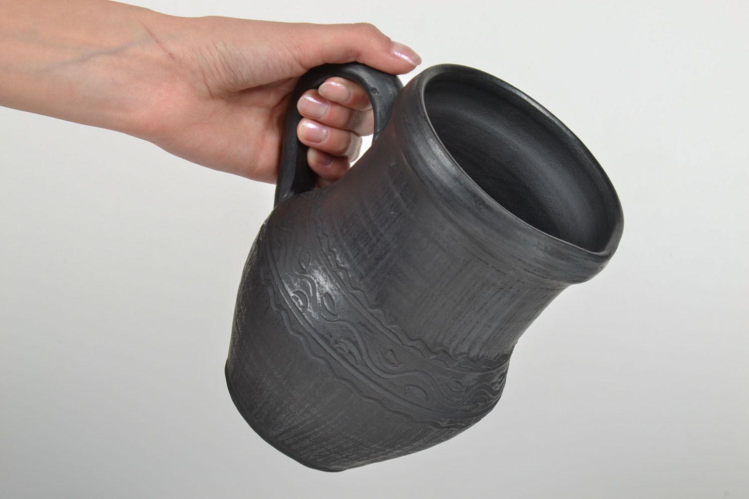 25 oz handmade black ceramic milk decanter with handle 1,7 lb photo 5