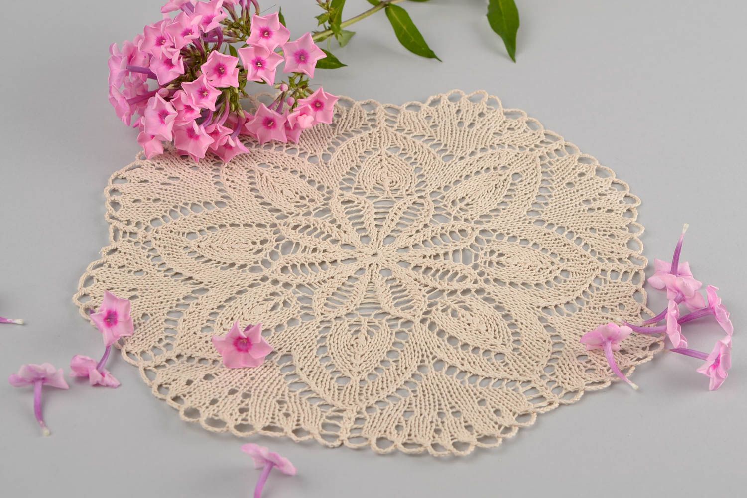 Decorative handmade knitted napkin cotton designer tablecloth for interior photo 1
