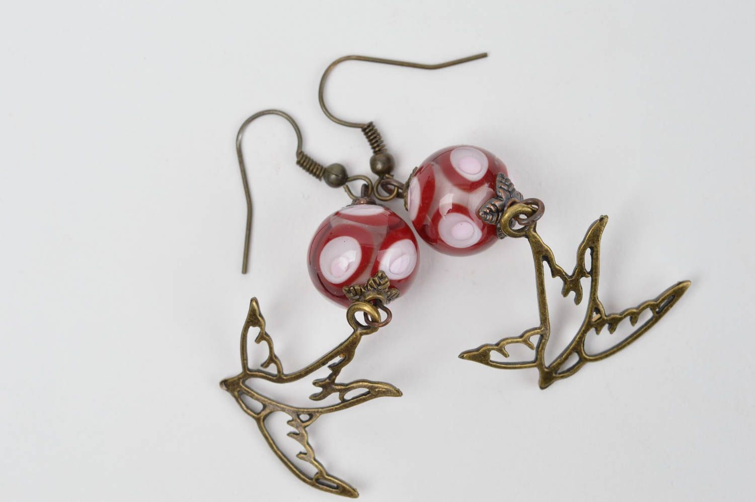 Handmade Accessoire für Frauen Damen Schmuck Glas Ohrringe modisch rot foto 3