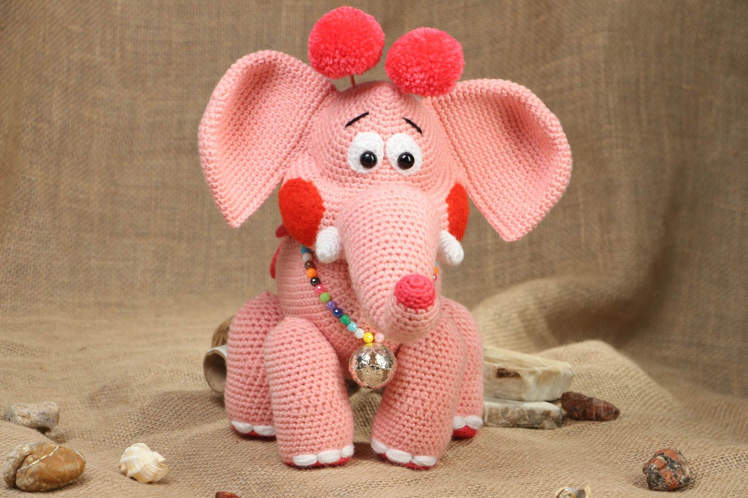 Мягкая вязаная игрушка Индийский розовый слон фото 5
