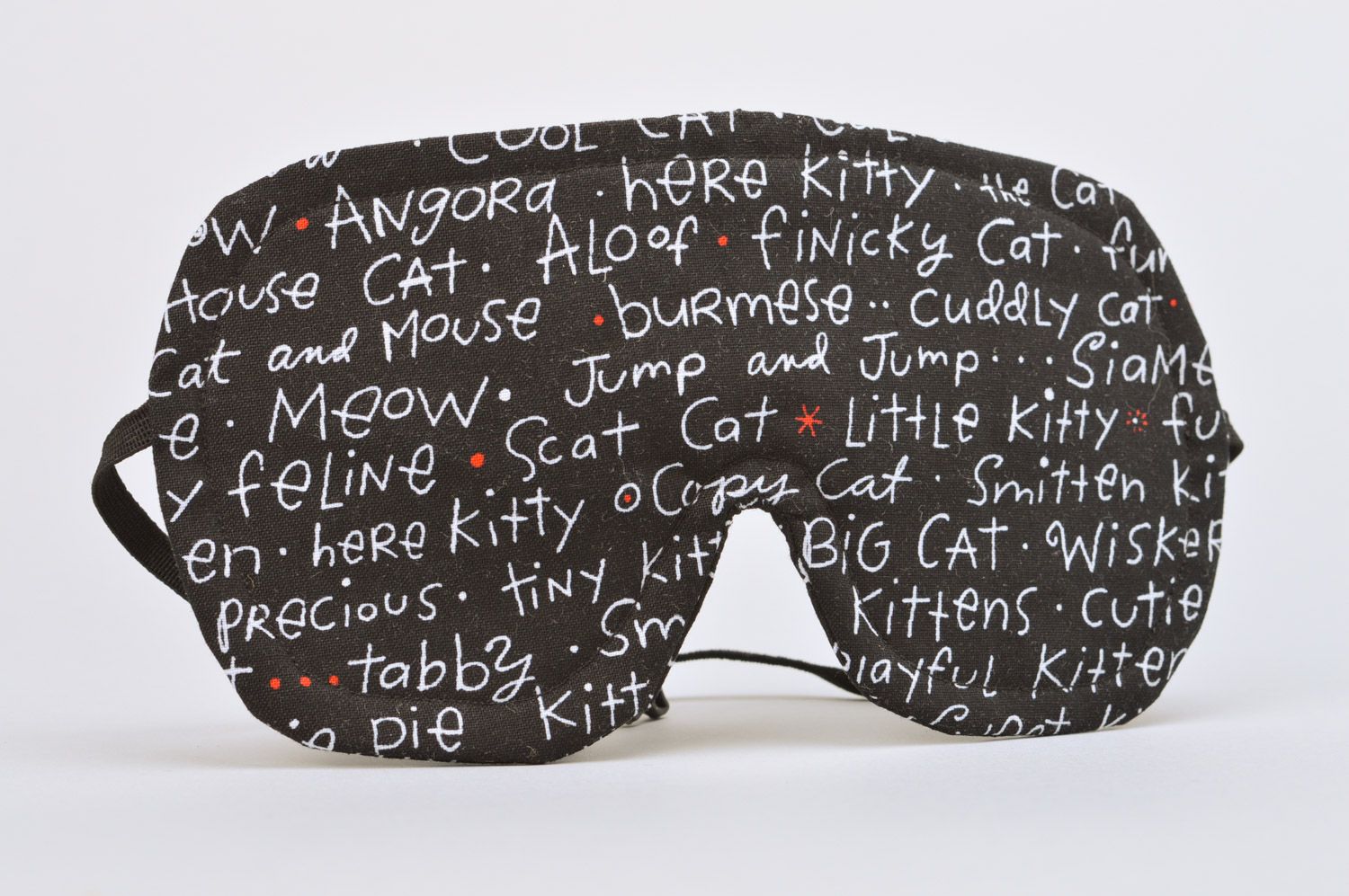 Handmade comfortable sleep mask sewn of black cotton with letters pattern photo 2