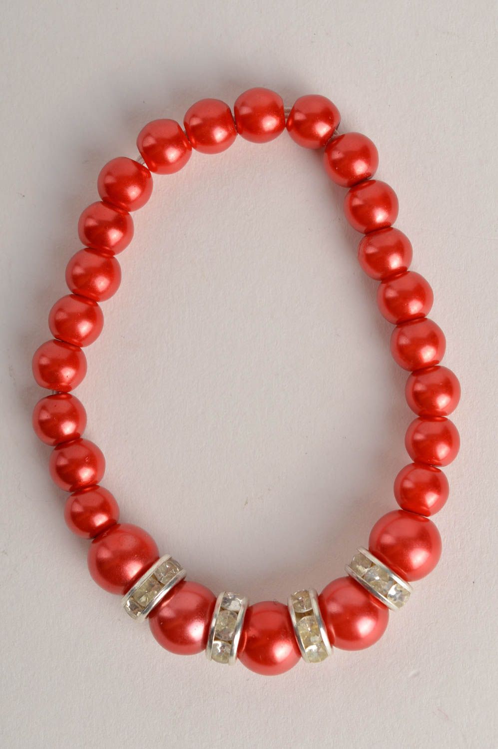 Handmade thin red bracelet unusual designer accessory beaded bracelet gift photo 4