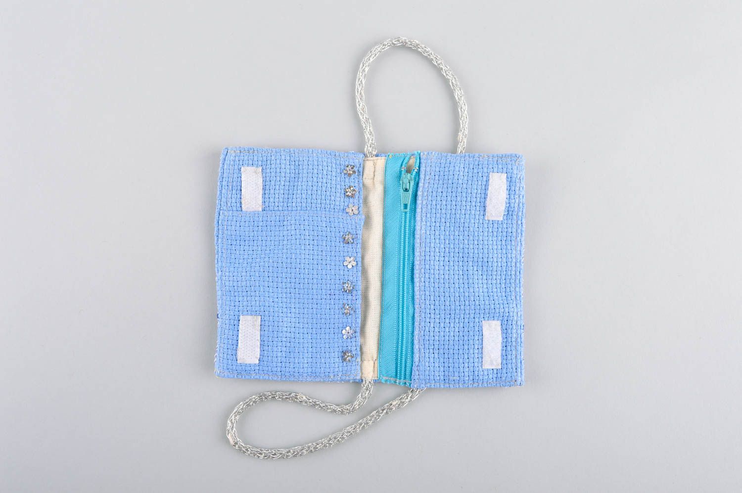 Stylish bag made of fabric handmade accessory with zipper blue feminine purse photo 4