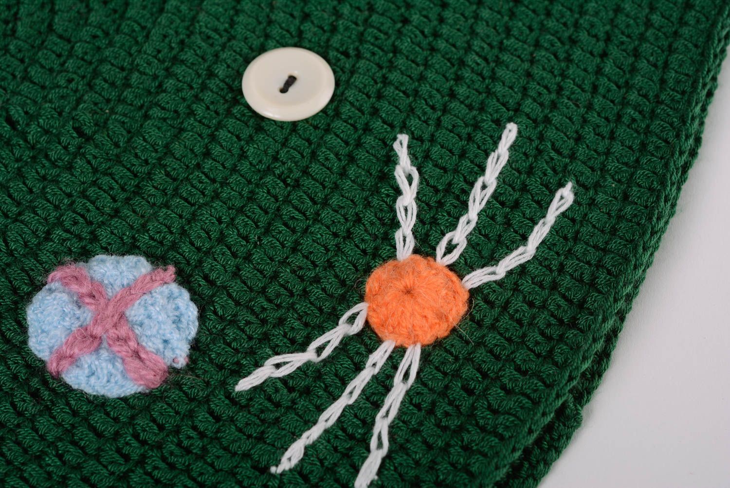 Bonnet tricoté pour enfant en fils synthétiques vert drôle fait main Chat photo 4