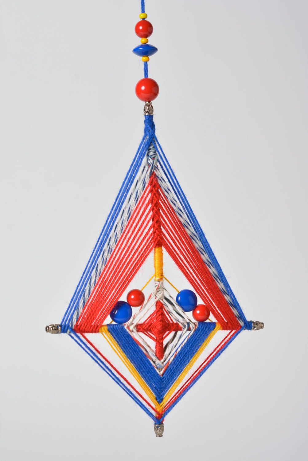 Mandala Suspension décorative fait main rouge bleu en fils Décoration maison photo 1