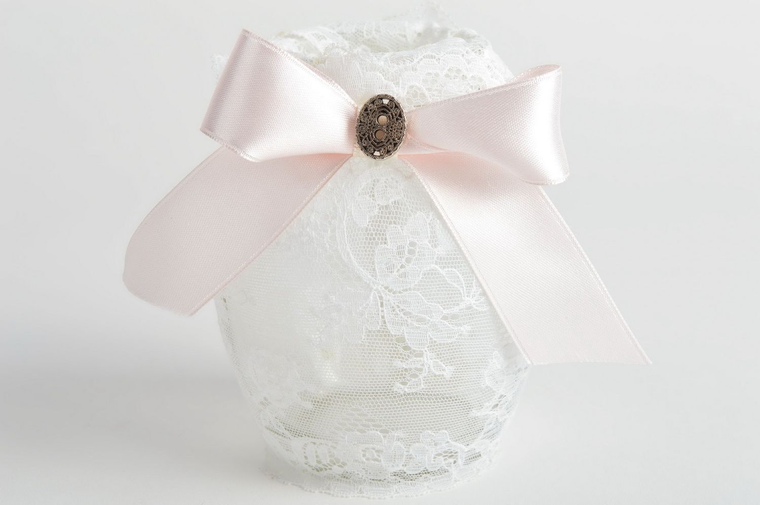 Florero de cristal con forma de tarro decorado con lazo jarrón artesanal 250 ml foto 2