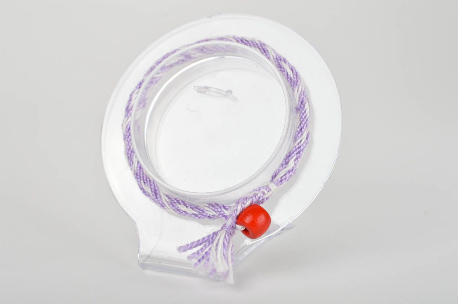 Bracelet textile Bijou fait main tressé blanc violet Accessoire femme design photo 2