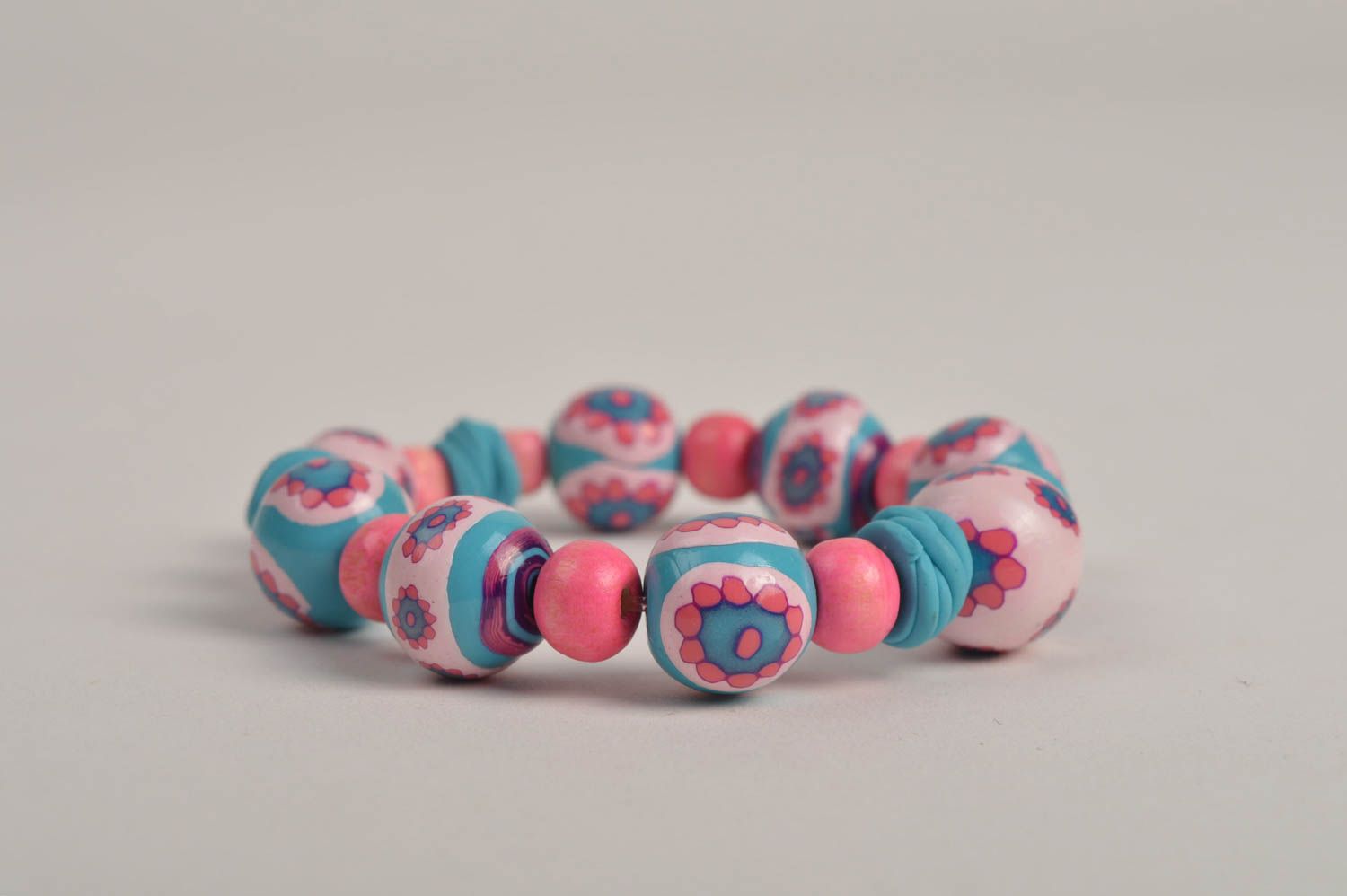 Plastic bead bracelet handmade polymer clay bracelet for girls summer accessory photo 1
