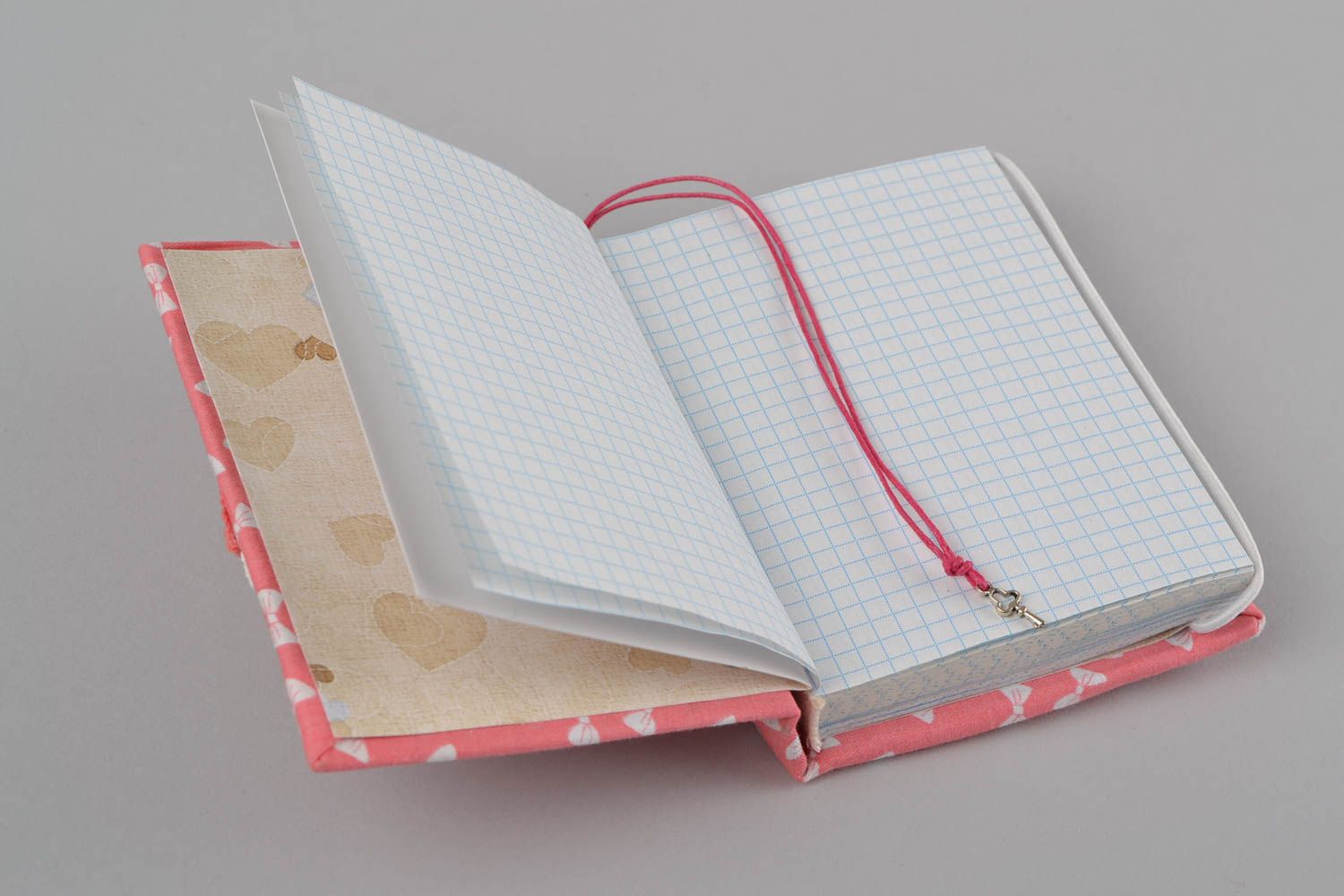 Carnet couverture en tissu de coton rose à noeuds fait main scrapbooking photo 4