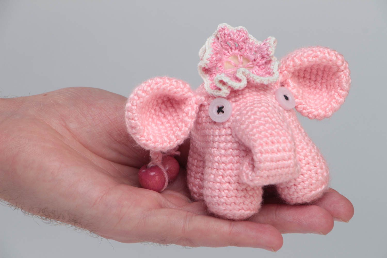 Soft crocheted toy pink elephant made of acrylic threads handmade interior decor photo 5