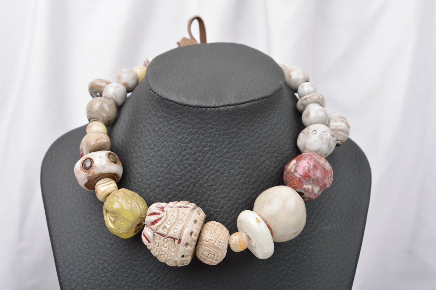 Beautiful handmade ceramic necklace beaded necklace pottery works gifts for her photo 1