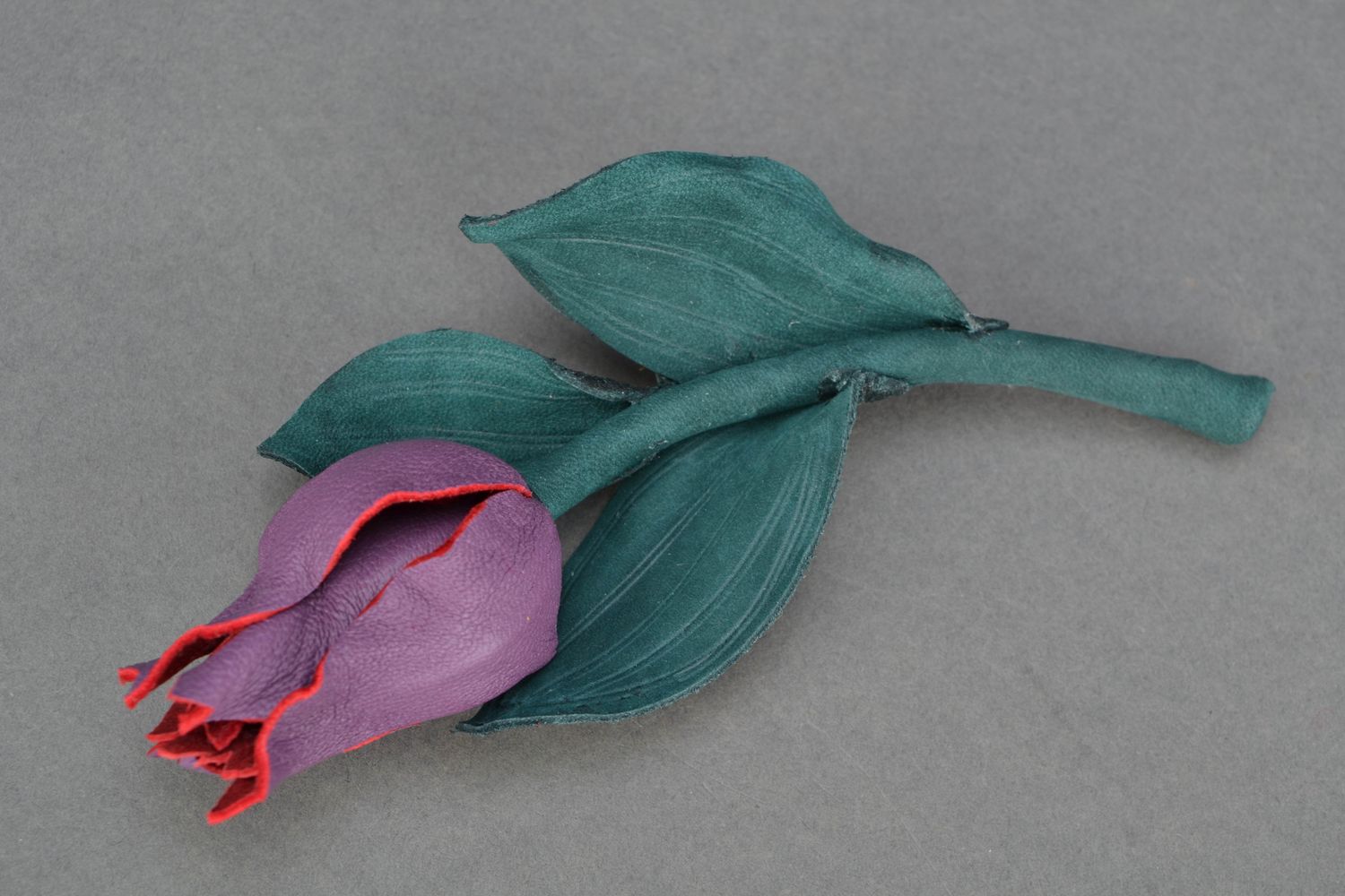 Beautiful leather brooch in the shape of tulip photo 1