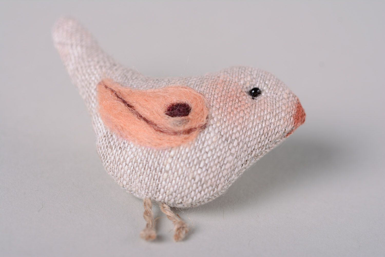 Handmade designer brooch in the shape of bird sewn of linen and woolen threads photo 5