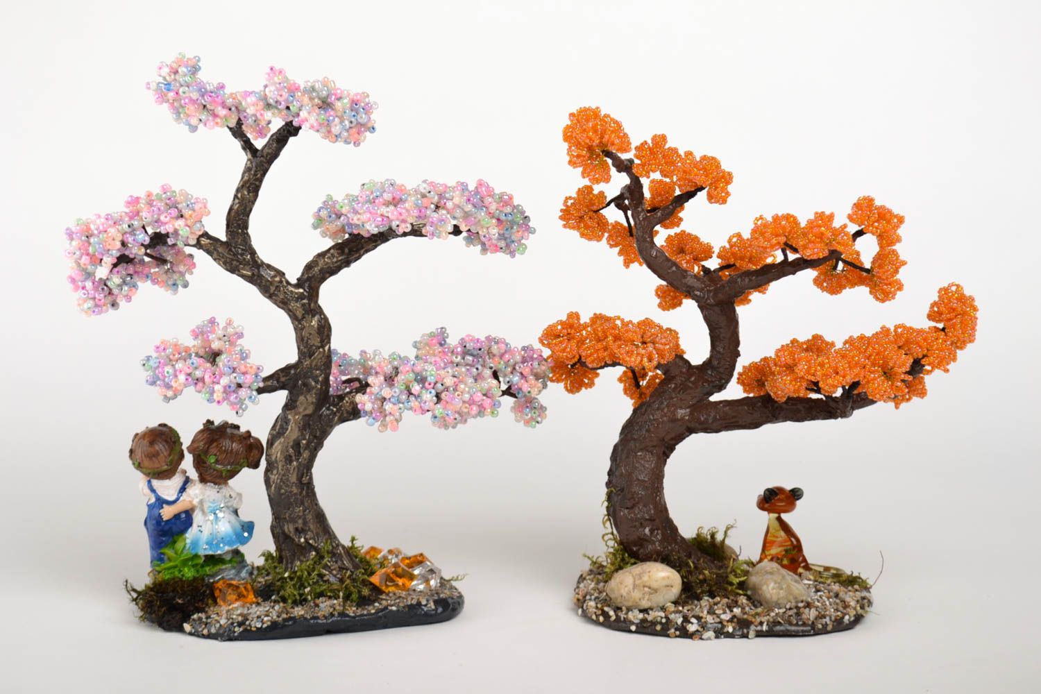 Handmade 2 künstliche Bonsai Wohn Accessoire dekorative Bäume aus Glasperlen  foto 1