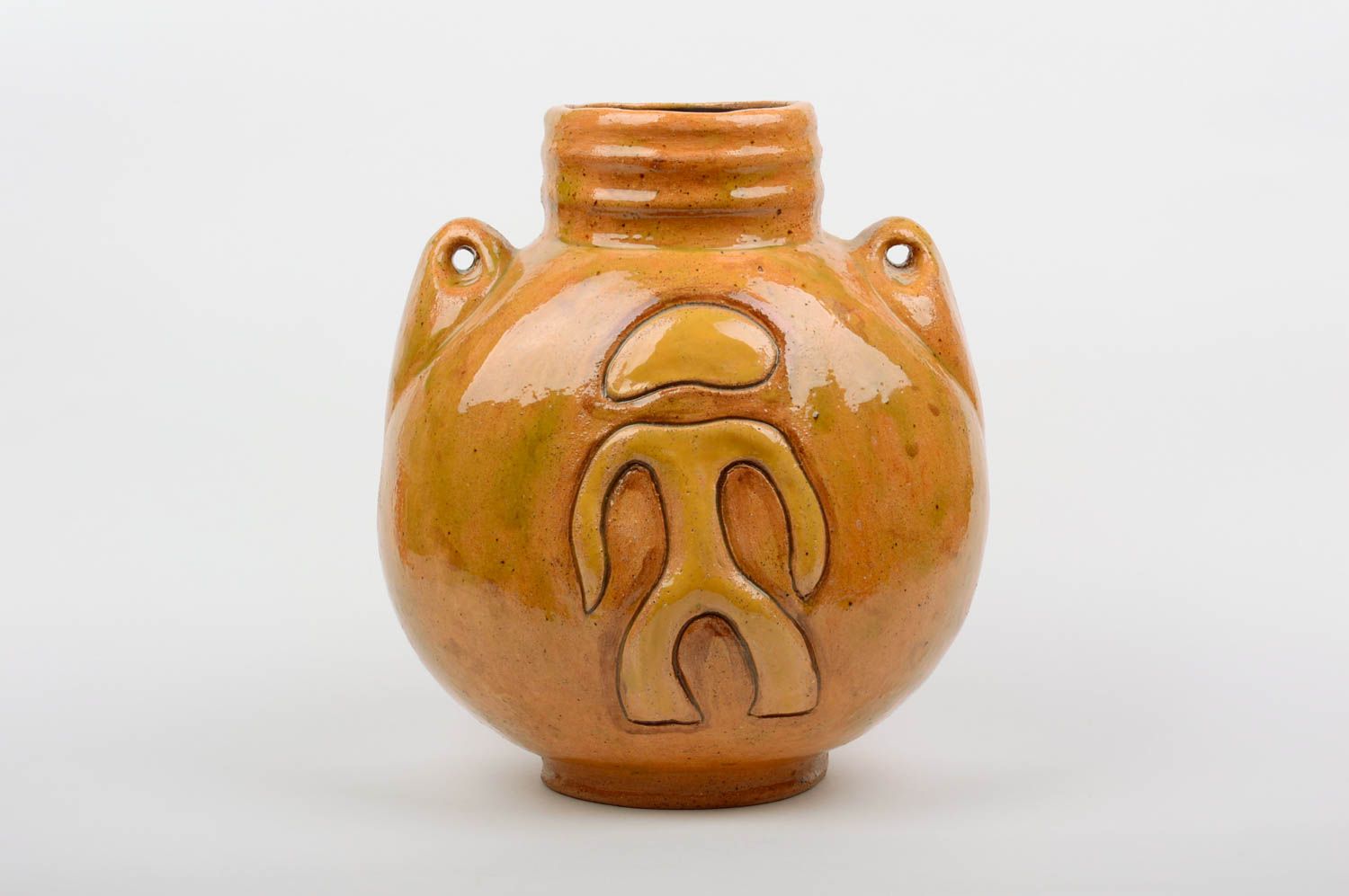 Оригинальная керамическая ваза ручной работы с росписью глазурью для декора дома фото 1