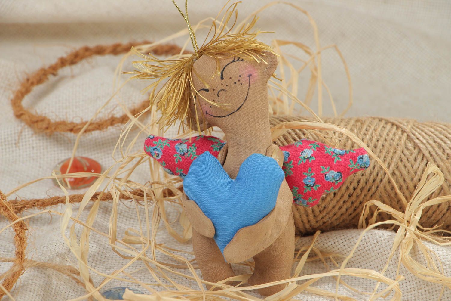 Handmade natural fabric soft toy with coffee and vanilla aroma Angel in Love photo 1