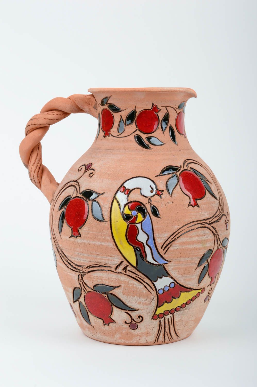 100 oz ceramic water jug with handle and floral birds' pattern 2,8 lb photo 1