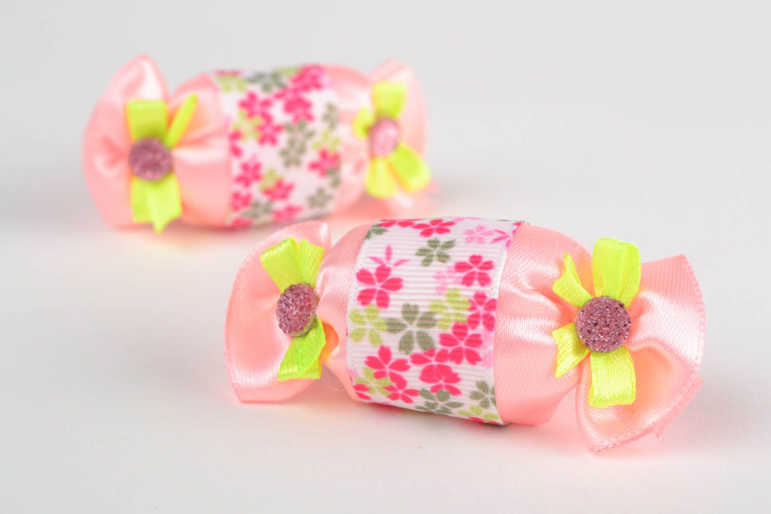 Beautiful handmade pink textile hair ties 2 pieces for children Candies photo 1