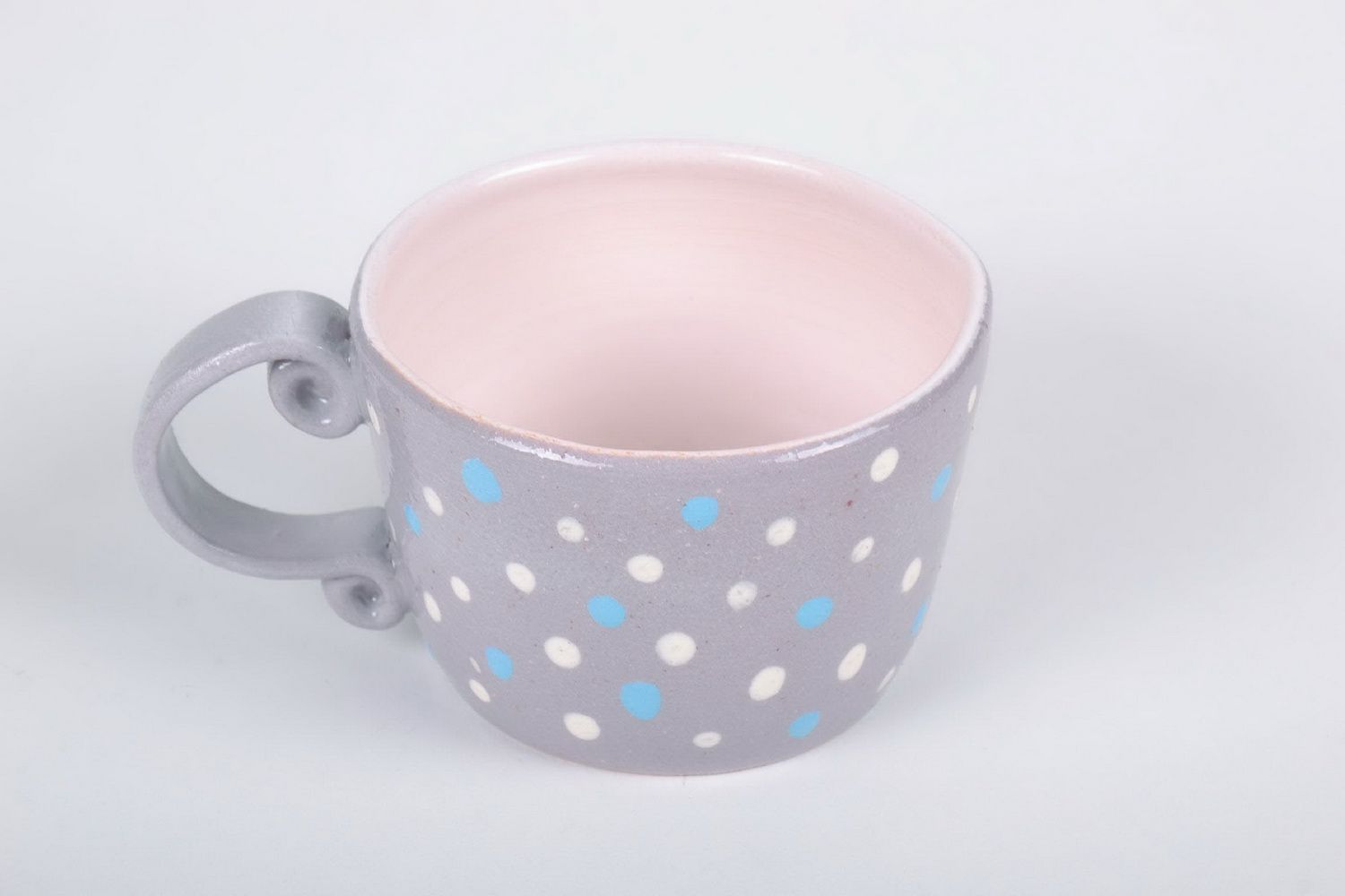Gray decorative 5 oz tea cup with small white dots pattern photo 4