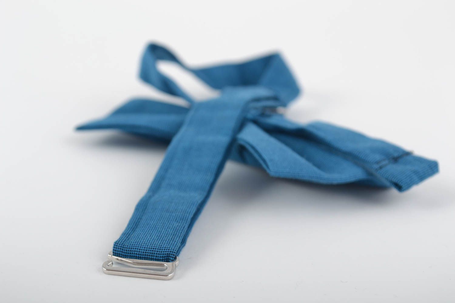 Pajarita de tela de algodón con correa ajustable artesanal azul foto 5
