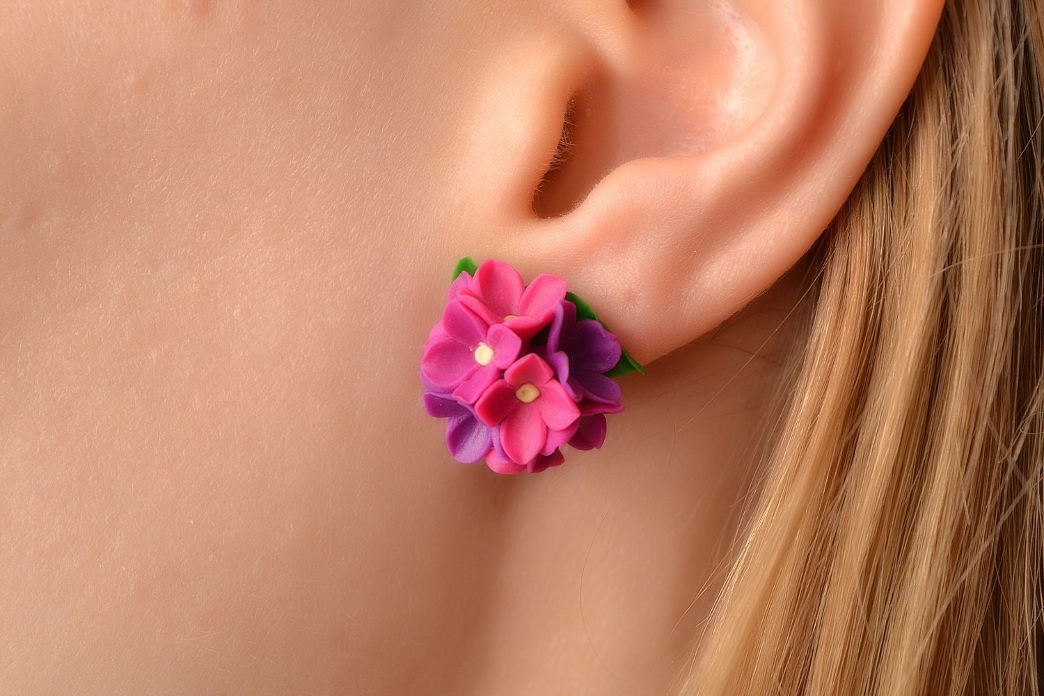 Flower Earrings Clay Earrings Pink Earrings Dangles Floral Earrings Pink Flower & Vase  Polymer Clay Earrings Pink Earrings