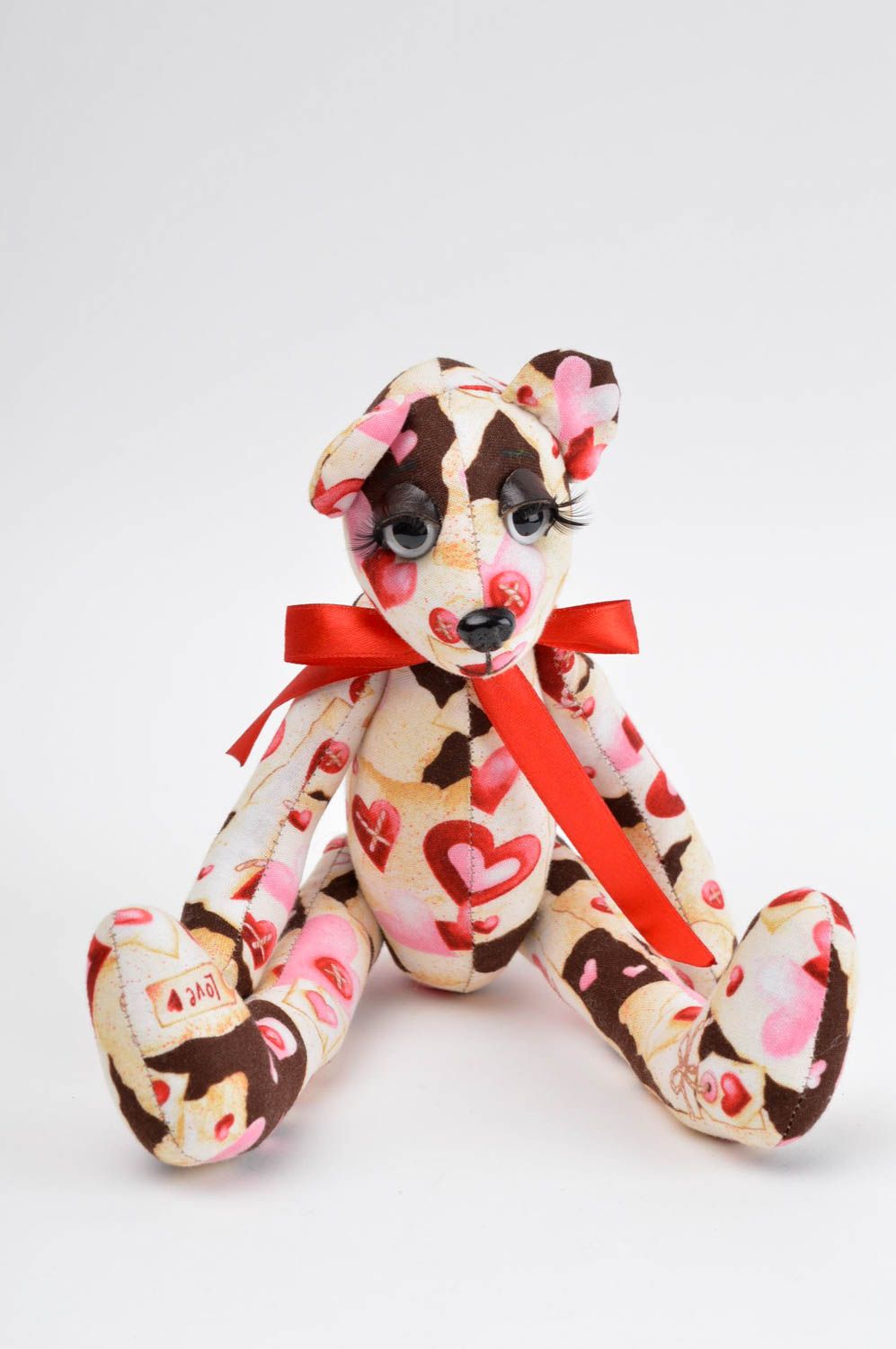 Jouet ours Peluche faite main en tissus naturels avec noeud Cadeau enfant photo 3