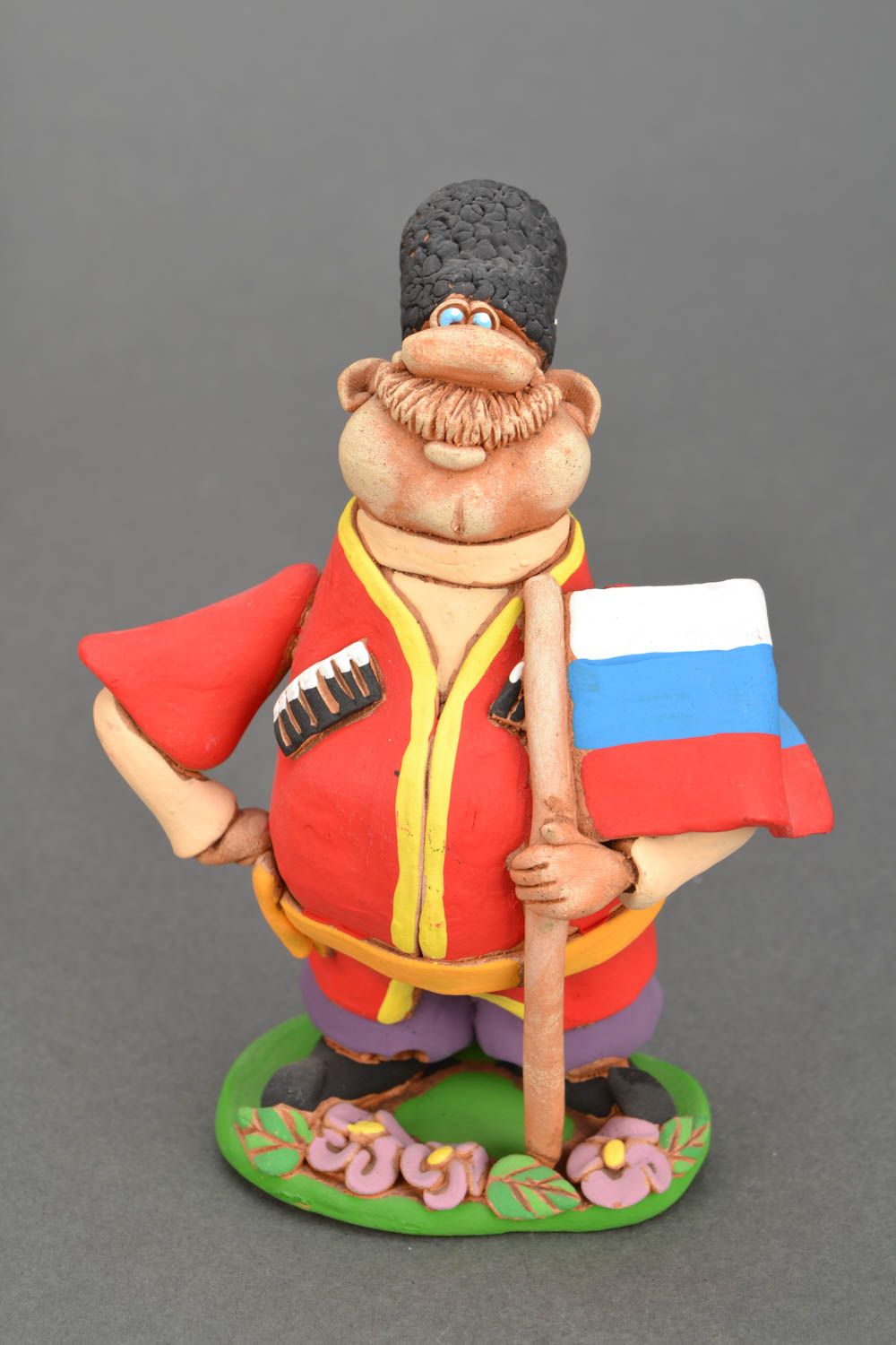 Ceramic figurine Cossack with Russian flag photo 3
