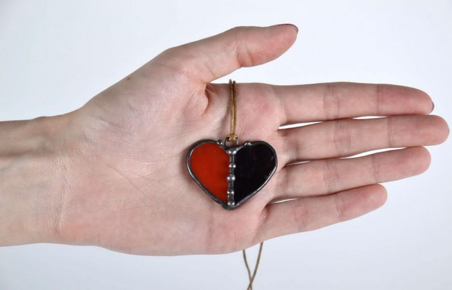Stained glass pendant Red and black heart photo 5