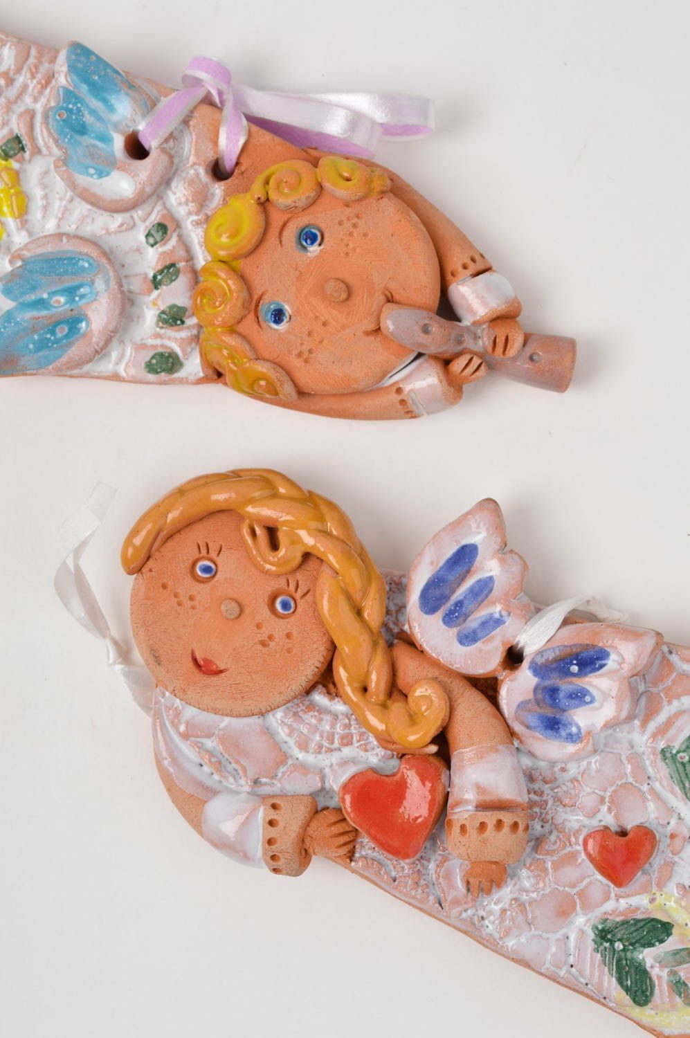 Engel Figuren Set handgemachte Keramik Geschenk Idee Deko zum Hängen 2 Stück foto 2