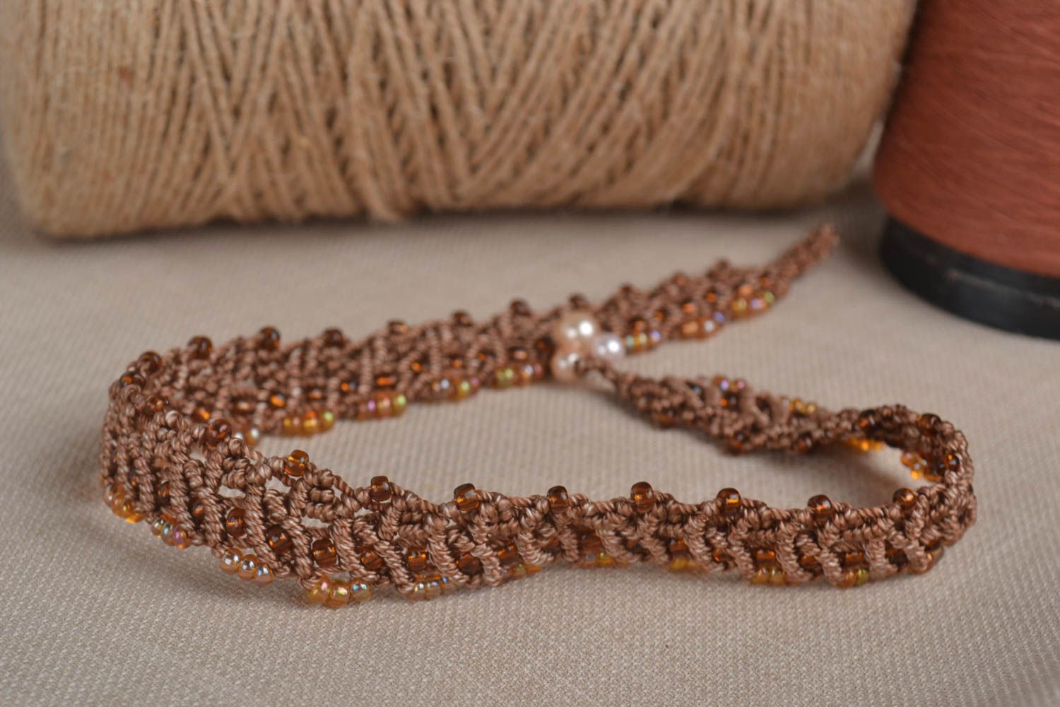 Handmade necklace macrame beaded accessories thread necklace woven jewelry photo 1