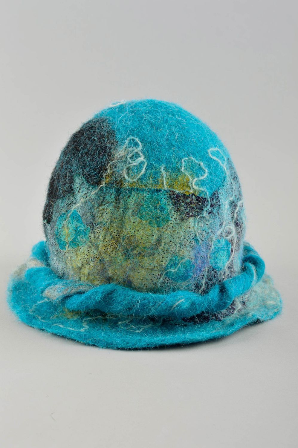 Handmade Filz Hut Accessoire für Frauen schöner Damen Hut in Blau mit Glasperlen foto 5