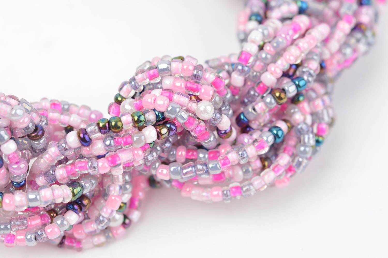 Колье из бисера украшение ручной работы ожерелье из бисера розовое нарядное фото 4
