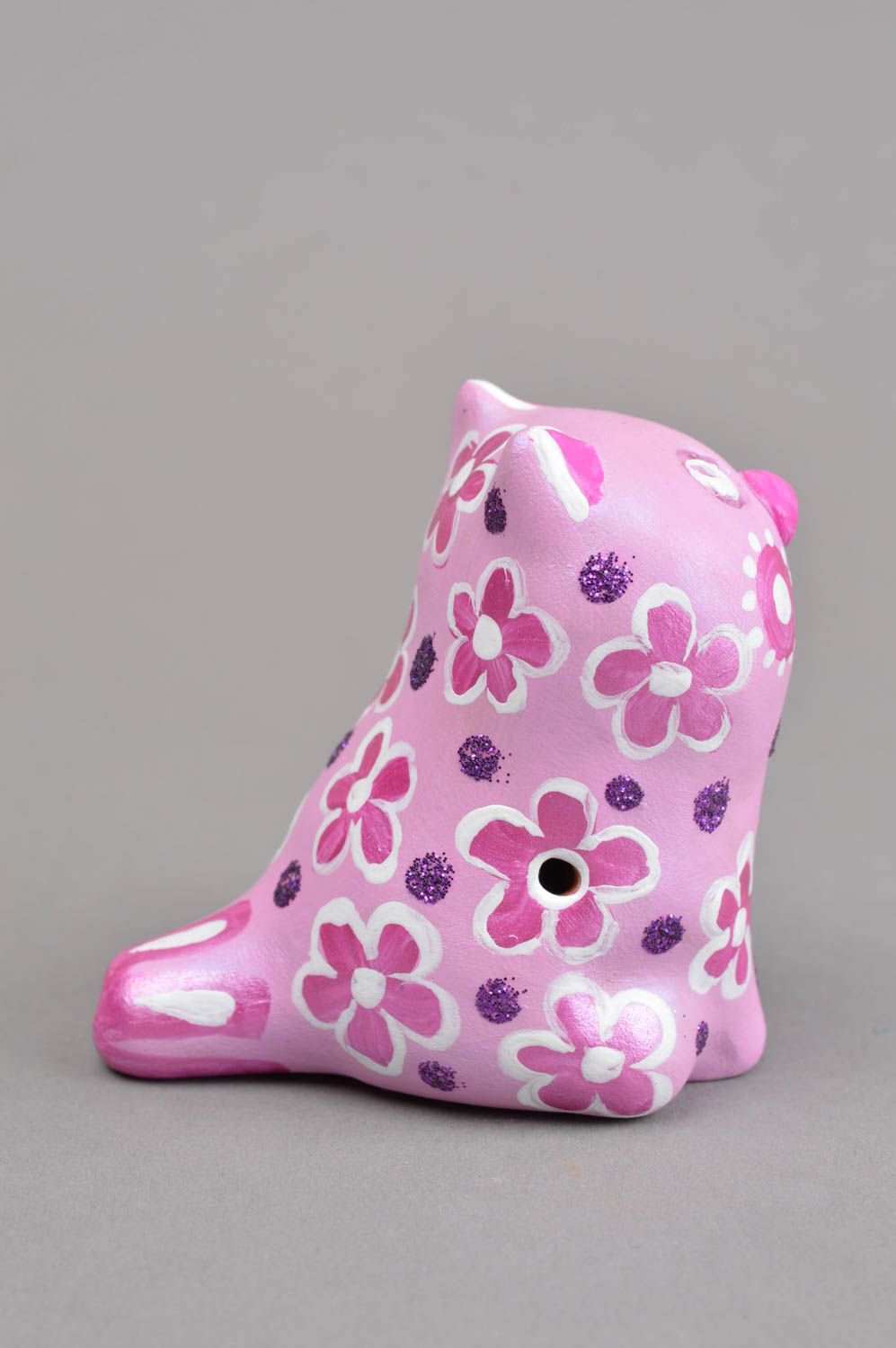 Sifflet en terre cuite fait main Sifflet original chat rose Cadeau pour enfant photo 3