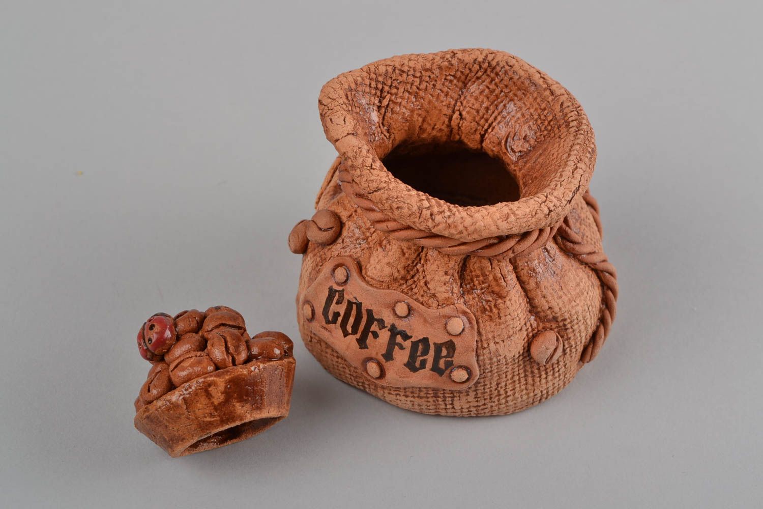 Beau pot à café en forme de sac fait main en argile décoration pour cuisine photo 5