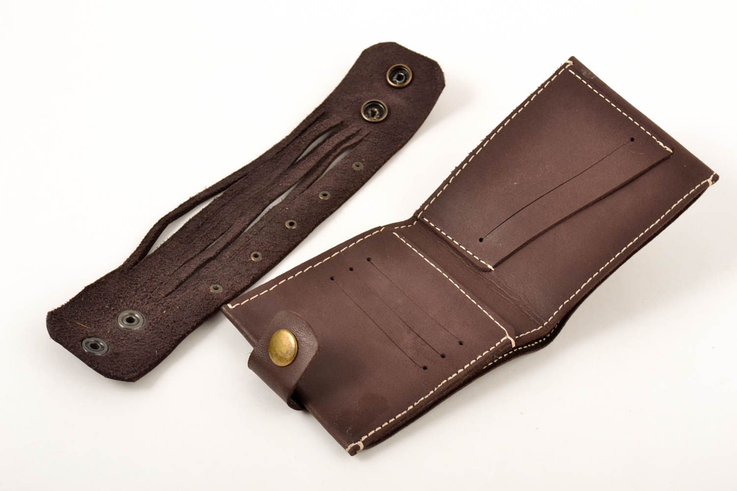 Кожаный кошелек ручной работы кожаные аксессуары 2 штуки браслет на руку фото 2