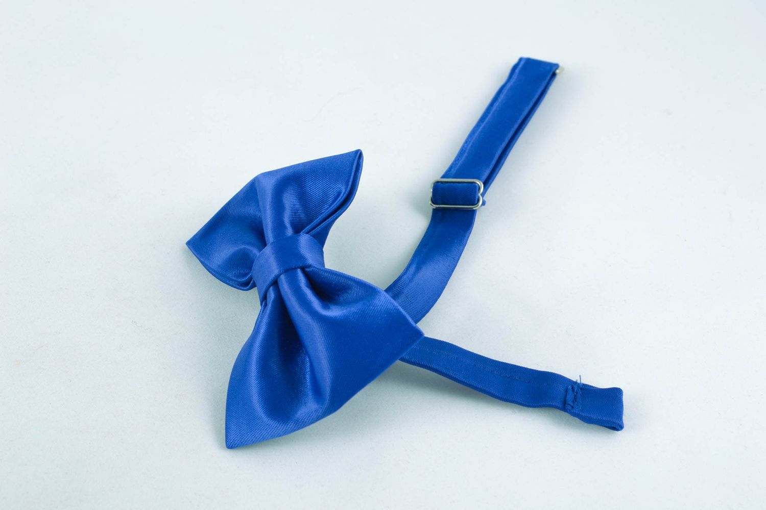Fabric bow tie of shimmering blue color  photo 4