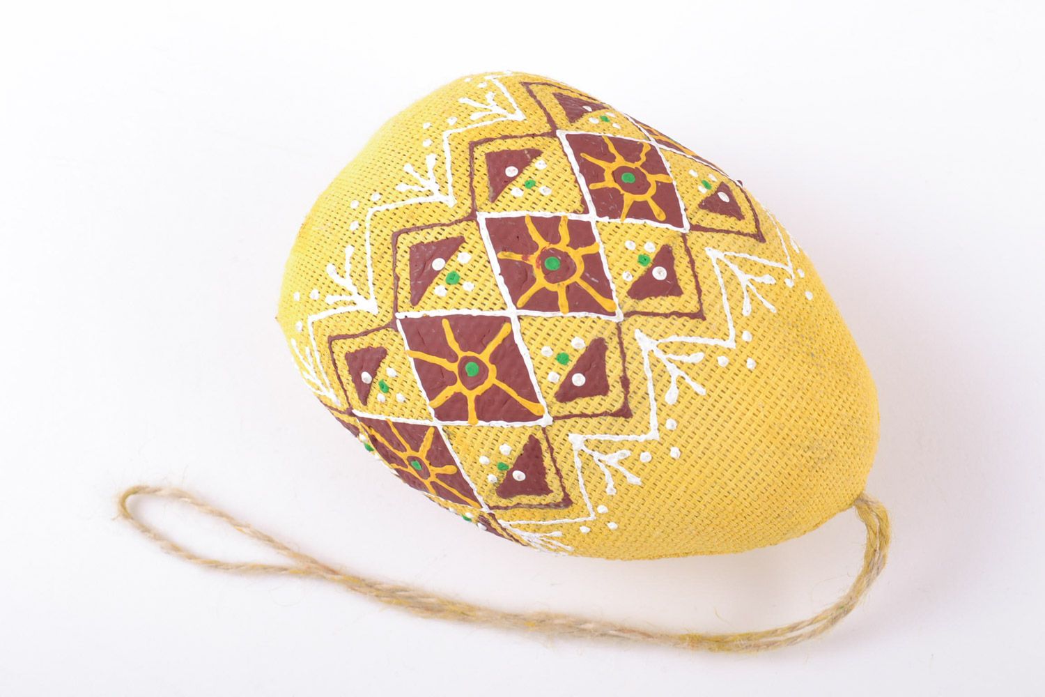Handmade wall hanging Easter decoration ornamented yellow soft painted egg  photo 2