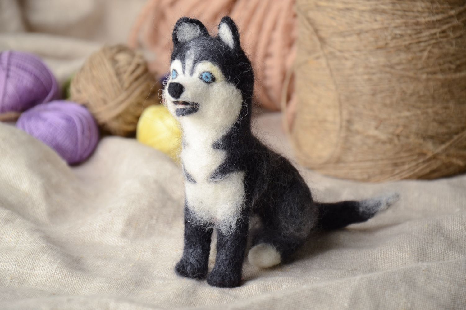 Handmade soft toy felted of wool Husky photo 1
