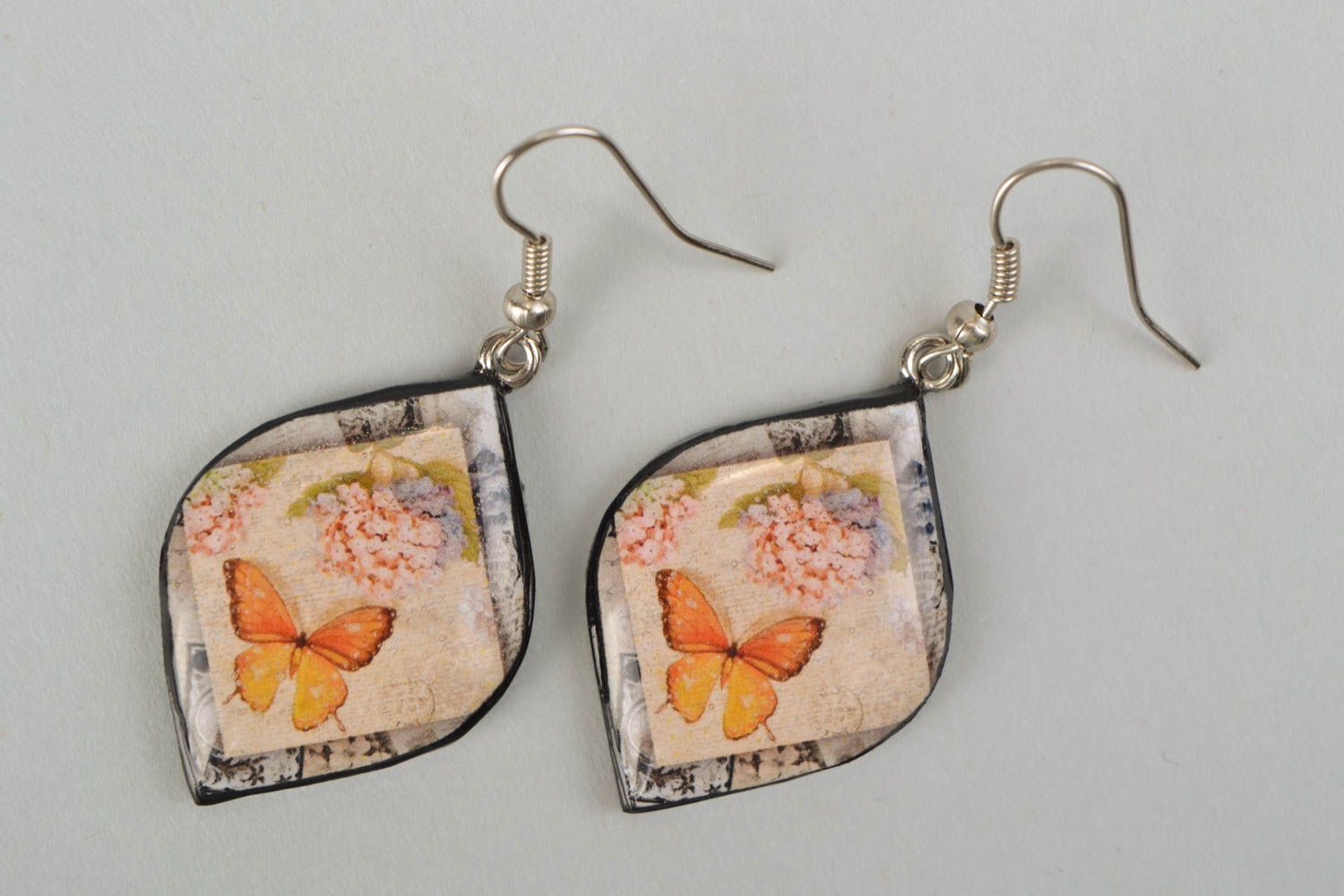 Dangle earrings with epoxy resin coating Butterflies photo 3