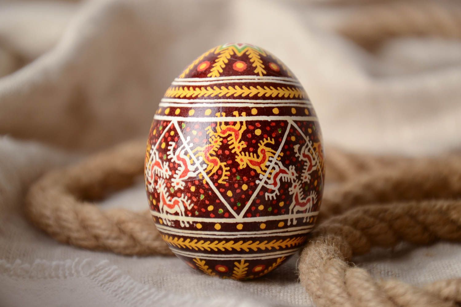 Handmade decorative Easter egg painted with hot wax traditional pysanka photo 1