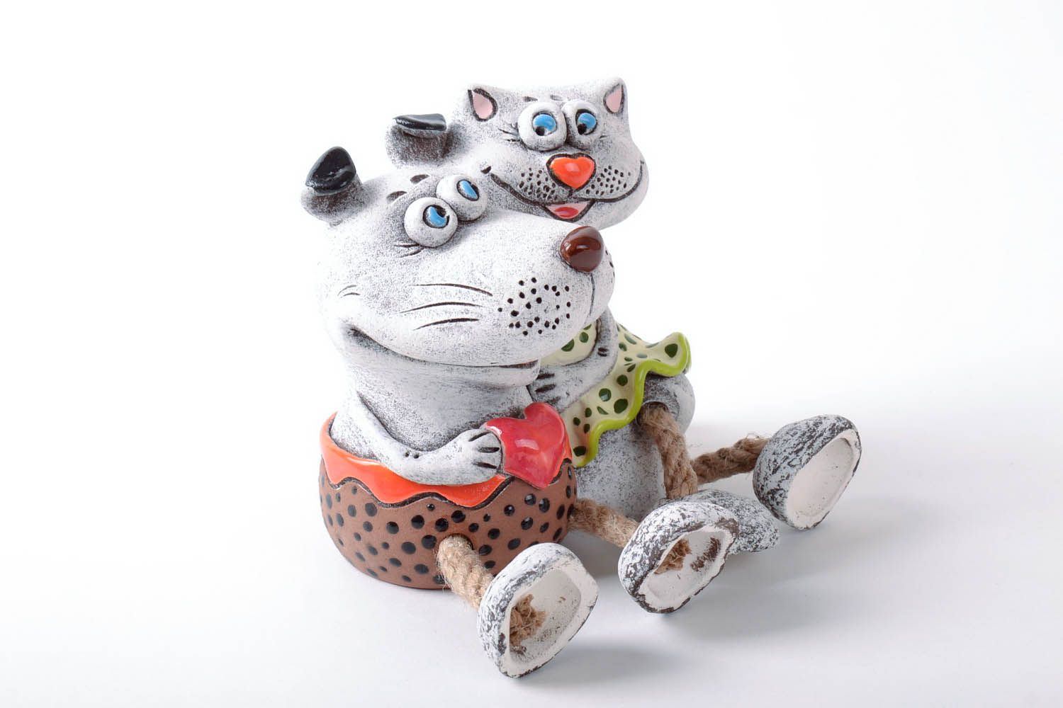 Salvadanaio fatto a mano di argilla gatto e cane in ceramica regalo originale  foto 1