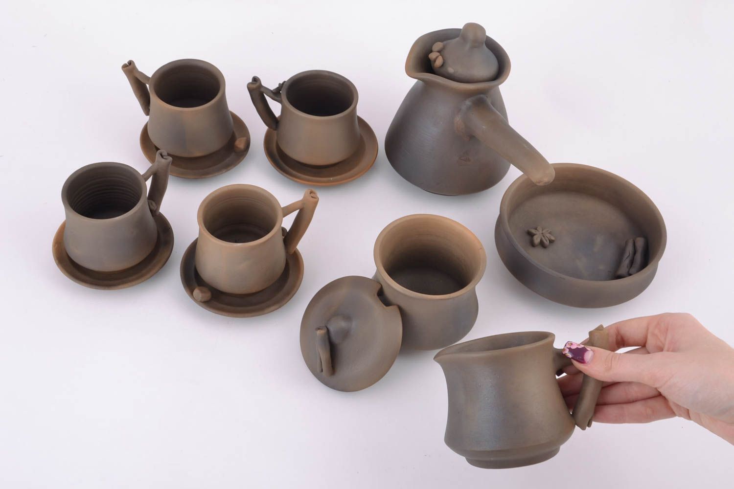 Кофейный набор из глины из восьми предметов фото 5