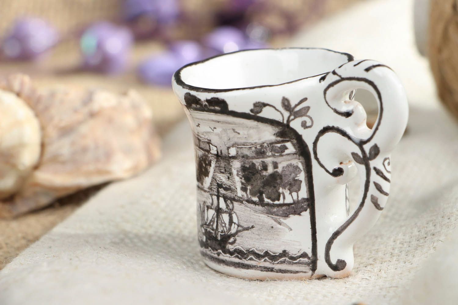 2 inches handmade ceramic coffee mug with marine design 0,09 lb photo 5