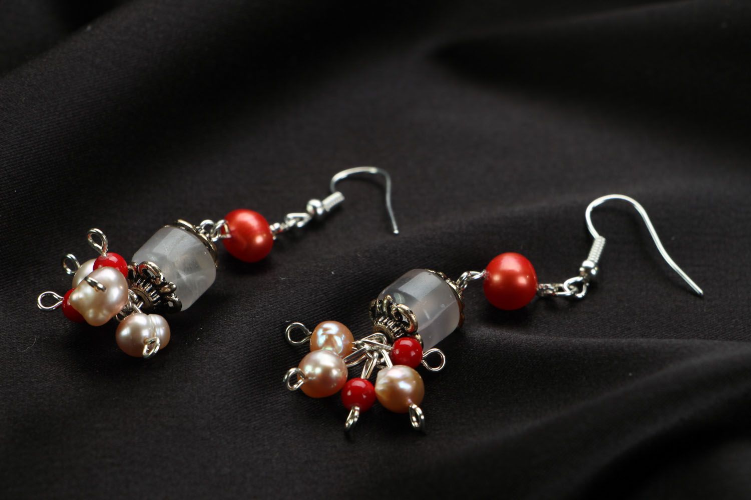 Earrings with amethyst and coral photo 2
