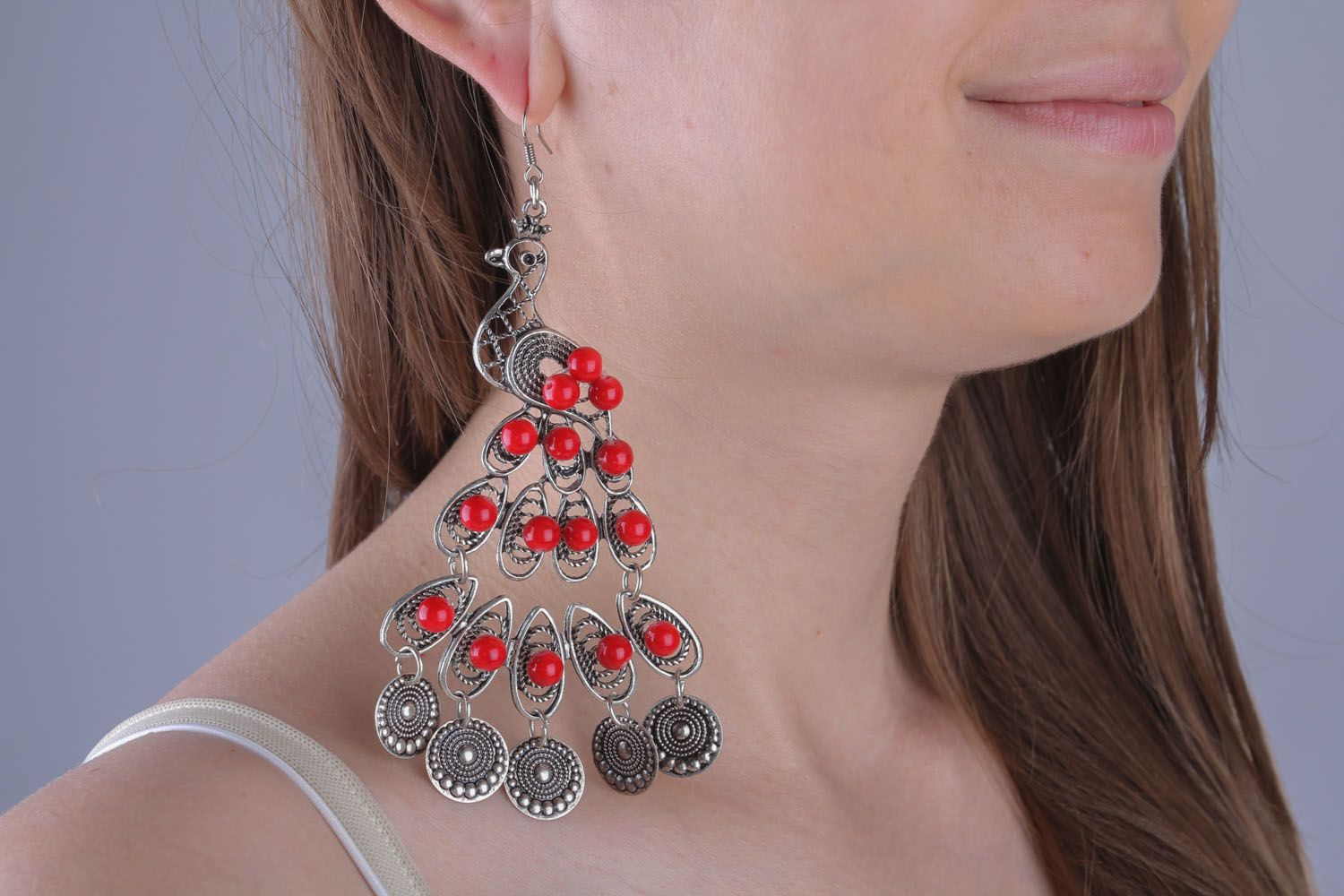 Earrings with coral charms Firebird photo 4