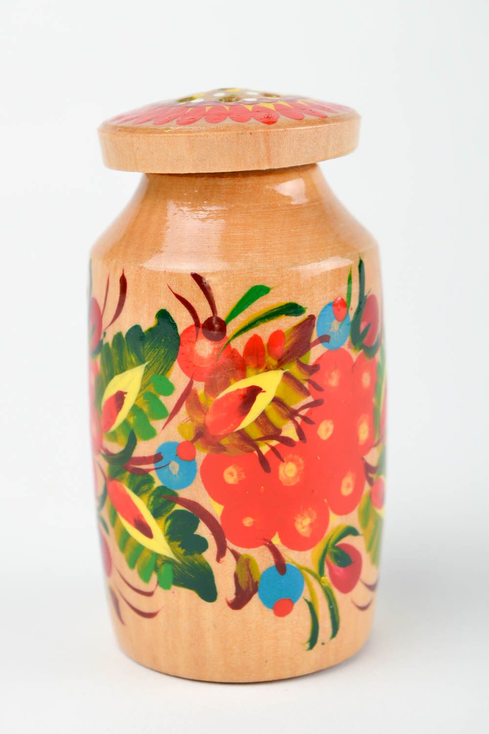 Salero de madera hecho a mano con pintura vajilla de diseño elemento decorativo foto 4