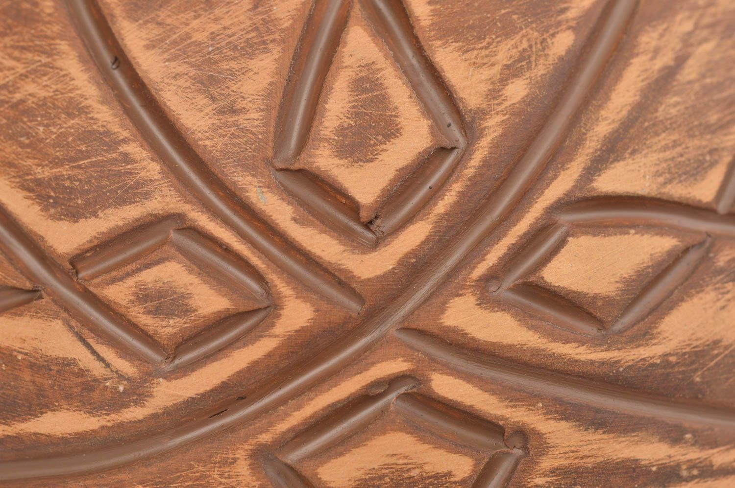 Bol en terre cuite marron rond creux motif en relief écologique fait main photo 5